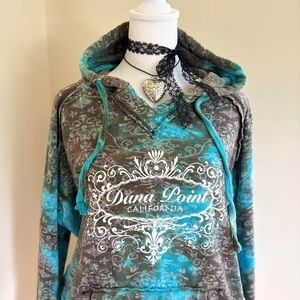 Vintage Y2K paisley floral surfer granola girl grunge mcbling tie dye hoodie XXL